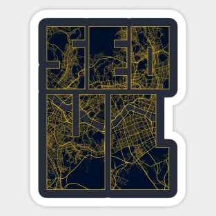 Seoul, South Korea City Map Typography - Gold Art Deco Sticker